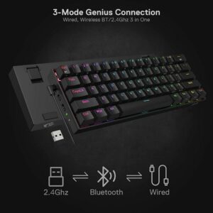 Redragon K530 Pro Draconic 60% Wireless RGB Mechanical Keyboard, Bluetooth/2.4Ghz/Wired 3-Mode 61 Keys Compact Gaming Keyboard
