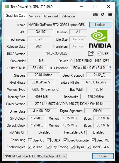 Intel Core i5-10500H, NVIDIA GeForce RTX 3050